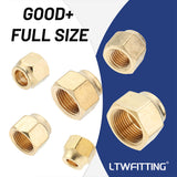 LTWFITTING Assortment Kit Tube OD 1/4" 5/16" 3/8" 1/2" 3/4" 5/8" Brass Flare Short Forged Nut Set(Pack of 30)