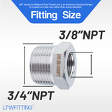 LTWFITTING Bar Production Stainless Steel 316 Pipe Hex Bushing Reducer Fittings 3/4 Inch Male x 3/8 Inch Female NPT Fuel Water Boat (Pack of 200)