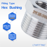 LTWFITTING Bar Production Stainless Steel 316 Pipe Hex Bushing Reducer Fittings 3/4 Inch Male x 3/8 Inch Female NPT Fuel Water Boat (Pack of 200)