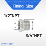 LTWFITTING Bar Production Stainless Steel 316 Pipe Hex Bushing Reducer Fittings 3/4 Inch Male x 1/2 Inch Female NPT Fuel Water Boat (Pack of 25)