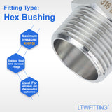 LTWFITTING Bar Production Stainless Steel 316 Pipe Hex Bushing Reducer Fittings 1 Inch Male x 1/2 Inch Female NPT Fuel Water Boat (Pack of 5)