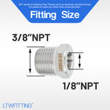 LTWFITTING Bar Production Stainless Steel 316 Pipe Hex Bushing Reducer Fittings 3/8 Inch Male x 1/8 Inch Female NPT Fuel Water Boat (Pack of 5)