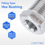 LTWFITTING Class 3000 Stainless Steel 316 Pipe Hex Bushing Reducer Fittings 1/2 Inch Male x 1/4 Inch Female NPT (Pack of 5)