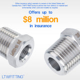 LTWFITTING Class 3000 Stainless Steel 316 Pipe Hex Bushing Reducer Fittings 1/2 Inch Male x 1/4 Inch Female NPT (Pack of 5)