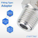 LTWFITTING Bar Production Stainless Steel 316 Pipe Fitting 1/8 Inch Female x 1/8 Inch Male NPT Adapter Air Fuel Water (Pack of 25)