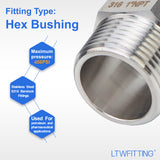 LTWFITTING Bar Production Stainless Steel 316 Pipe Hex Nipple Fitting 1 Inch Male NPT Water Boat (Pack of 5)