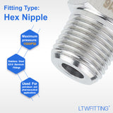 LTWFITTING Class 3000 Stainless Steel 316 Pipe Hex Nipple Fitting 1/8 Inch Male NPT Air Fuel Water (Pack of 25)