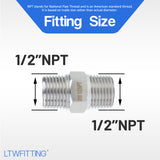 LTWFITTING Class 3000 Stainless Steel 316 Pipe Hex Nipple Fitting 1/2 Inch Male NPT Air Fuel Water (Pack of 5)