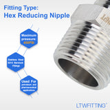 LTWFITTING Bar Production Stainless Steel 316 Pipe Hex Reducing Nipple Fitting 3/4 Inch x 1/2 Inch Male NPT Water Boat (Pack of 25)