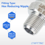 LTWFITTING Bar Production Stainless Steel 316 Pipe Hex Reducing Nipple Fitting 1/4 Inch x 1/8 Inch Male NPT Water Boat (Pack of 25)