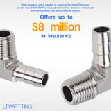 LTWFITTING 90 Degree Elbow Stainless Steel 316 Barb Fitting 3/8 Inch ID Hose x 1/4 Inch Male NPT Air Gas (Pack of 500)