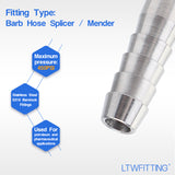 LTWFITTING Bar Production Stainless Steel 316 Barb Splicer Mender 1/4 Inch Hose ID Fitting Air Water Fuel Boat (Pack of 25)