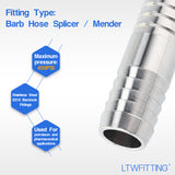 LTWFITTING Bar Production Stainless Steel 316 Barb Splicer Mender 1/2 Inch Hose ID Fitting Air Water Fuel Boat (Pack of 500)