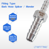 LTWFITTING Bar Production Stainless Steel 316 Barb Splicer Mender 1/4 Inch Hose ID x 1/8 Inch Hose ID Fitting Air Water Fuel Boat (Pack of 5)