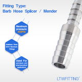 LTWFITTING Bar Production Stainless Steel 316 Barb Splicer Mender 3/8 Inch Hose ID x 1/4 Inch Hose ID Fitting Air Water Fuel Boat (Pack of 25)