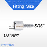 LTWFITTING Bar Production Stainless Steel 316 Barb Fitting Coupler 3/16 Inch Hose ID x 1/8 Inch Female NPT Air Fuel Water (Pack of 25)