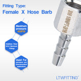 LTWFITTING Bar Production Stainless Steel 316 Barb Fitting Coupler 3/16 Inch Hose ID x 1/8 Inch Female NPT Air Fuel Water (Pack of 25)