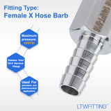 LTWFITTING Bar Production Stainless Steel 316 Barb Fitting Coupler 5/16 Inch Hose ID x 1/4 Inch Female NPT Air Fuel Water (Pack of 25)