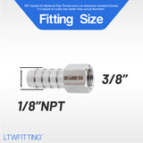 LTWFITTING Bar Production Stainless Steel 316 Barb Fitting Coupler 3/8 Inch Hose ID x 1/8 Inch Female NPT Air Fuel Water (Pack of 5)