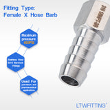 LTWFITTING Bar Production Stainless Steel 316 Barb Fitting Coupler 3/8 Inch Hose ID x 1/8 Inch Female NPT Air Fuel Water (Pack of 5)