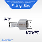 LTWFITTING Bar Production Stainless Steel 316 Barb Fitting Coupler 3/8 Inch Hose ID x 1/2 Inch Female NPT Air Fuel Water (Pack of 5)