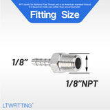 LTWFITTING Bar Production Stainless Steel 316 Barb Fitting Coupler/Connector 1/8 Inch Hose ID x 1/8 Inch Male NPT Air Fuel Water (Pack of 5)