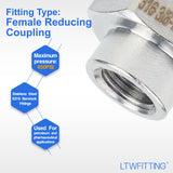 LTWFITTING Bar Production Stainless Steel 316 Pipe Fitting 3/8 Inch x 1/8 Inch Female NPT Reducing Coupling Water Boat (Pack of 400)