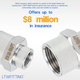 LTWFITTING Bar Production Stainless Steel 316 Pipe Fitting 3/8 Inch x 1/8 Inch Female NPT Reducing Coupling Water Boat (Pack of 5)