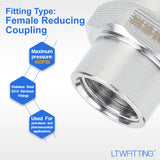 LTWFITTING Bar Production Stainless Steel 316 Pipe Fitting 3/8 Inch x 1/4 Inch Female NPT Reducing Coupling Water Boat (Pack of 400)