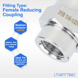 LTWFITTING Bar Production Stainless Steel 316 Pipe Fitting 1/2 Inch x 1/4 Inch Female NPT Reducing Coupling Water Boat (Pack of 300)