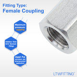 LTWFITTING Class 3000 Stainless Steel 316 Pipe Fitting 1/8 Inch Female NPT Coupling Water Boat (Pack of 300)