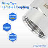 LTWFITTING Bar Production Stainless Steel 316 Pipe Fitting 1/2 Inch Female NPT Coupling Water Boat (Pack of 5)